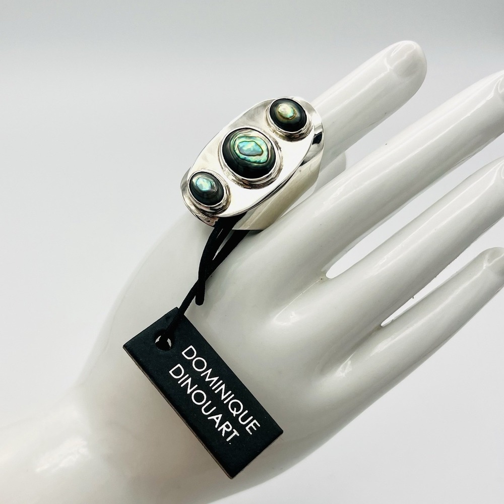 Dominique Dinouart Ring DDD Mexico Sterling Silver Abalone Tribal Adjustable 7.5